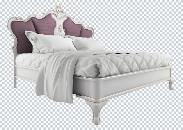 Classic white purple bedding set, bed, perspective