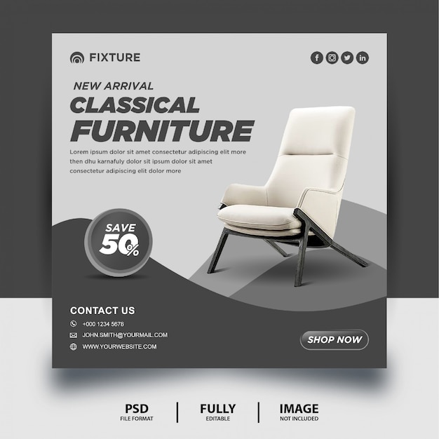 Classical furniture arrival social media post banner