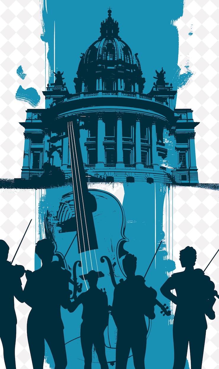 PSD the classical music scene in rome with the auditorium parco italy culture illustration design