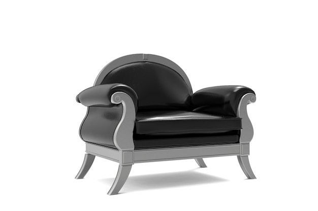 白い背景のクラシックなヴィンテージアームチェア 豪華な黒い革のアームチェア家具コレクション