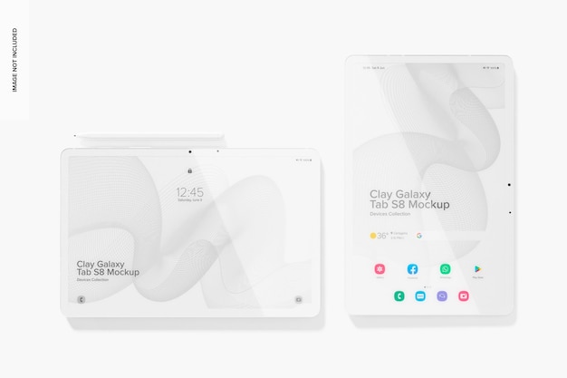 PSD mockup di clay galaxy tab s8, vista dall'alto