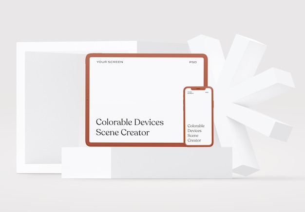 PSD clay iphone and ipad pro mockup scene creator