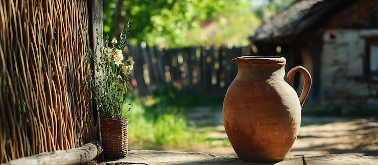 PSD clay jug in a rustic setting
