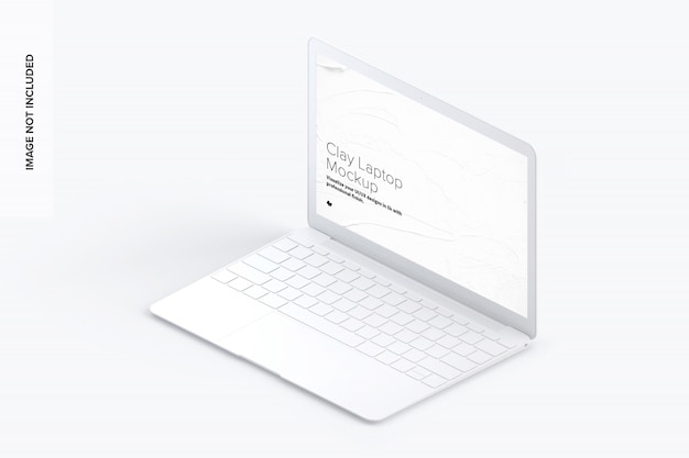 PSD clay laptop mockup, isometric right view