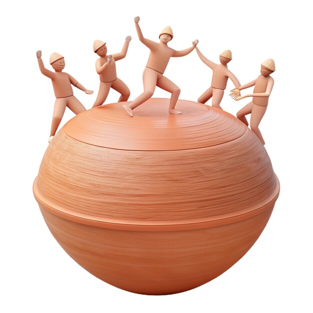 a clay pot with people jumping over it