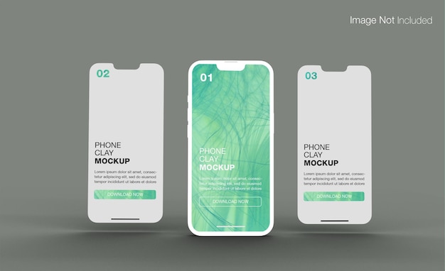 Rendering isolato di mockup di telefoni realistici in argilla psd