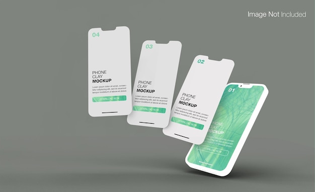 Clay realistic phones mockup design isolated render PSD