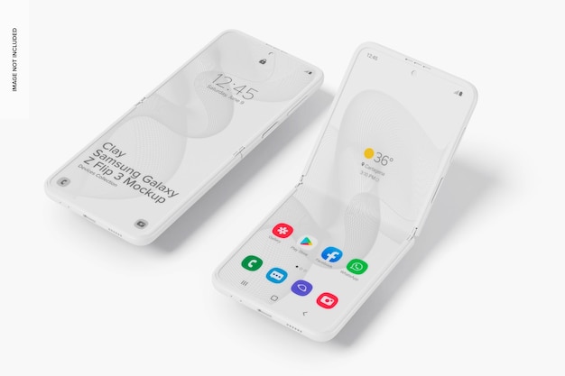 PSD clay samsung galaxy z flip 3 mockup, perspective