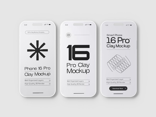 スマートフォンのクレー画面モックアップ