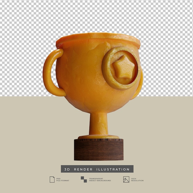 Clay stijl gouden trofee met sterpictogram 3d illustratie