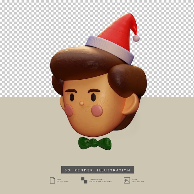 Ragazzo carino di natale in stile argilla con illustrazione 3d del cappello di babbo natale isolato