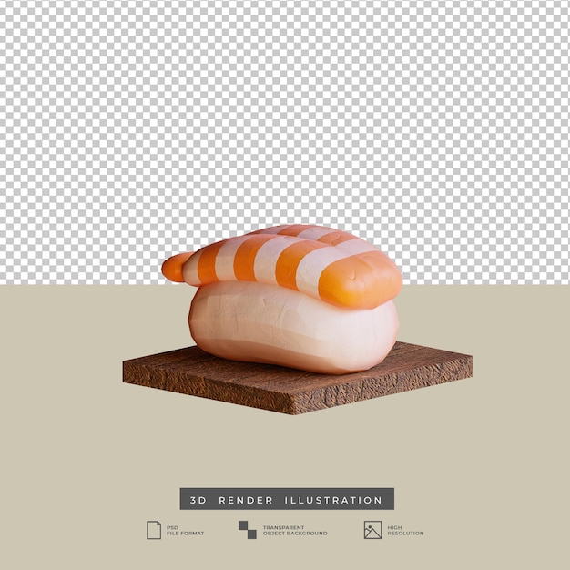 PSD Глиняный стиль японская еда креветки суши 3d иллюстрация