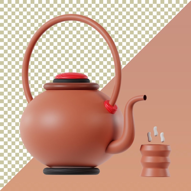 Clay Teapot 3D Render on Isolated and transparent background