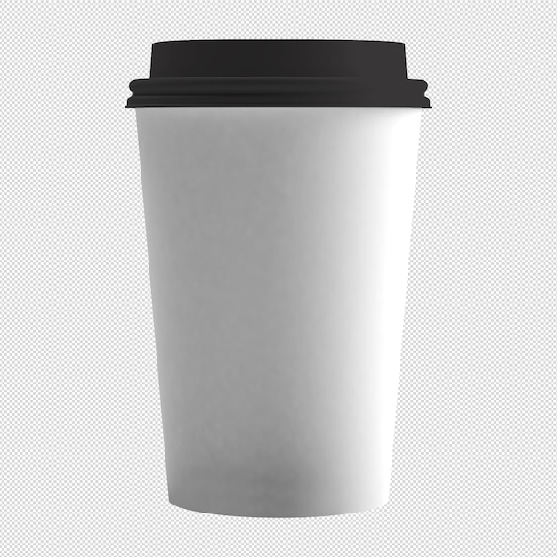 clean and blank white paper cup for coffee without background template for mockup with black lid