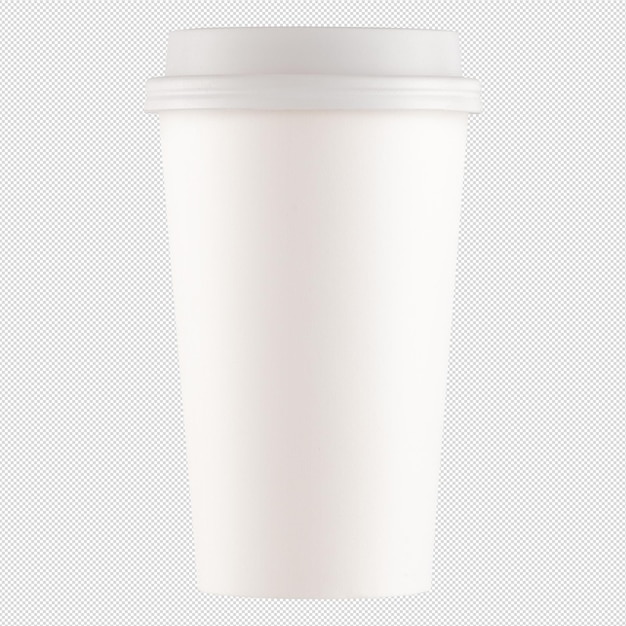 Clean and blank white paper cup for coffee without background Template for mockup With white lid