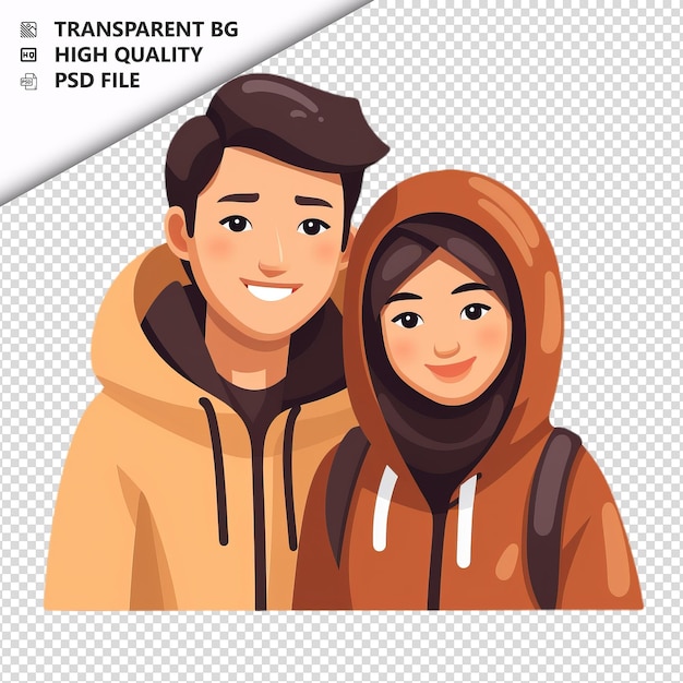 PSD clean asian couple flat icon style white background isola