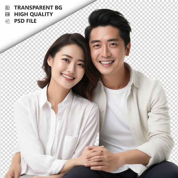 PSD 清潔なアジアカップル 超現実的なスタイル 白い背景