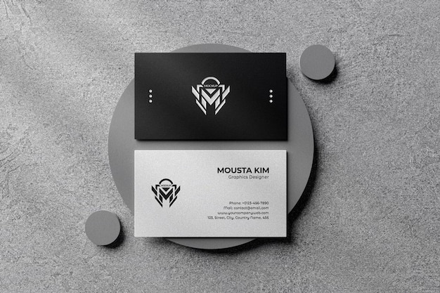 Clean black and white business card mockup