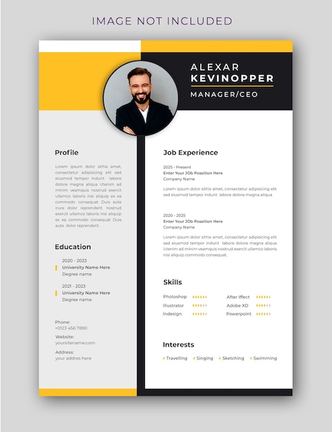PSD clean and colorful resume portfolio or cv template