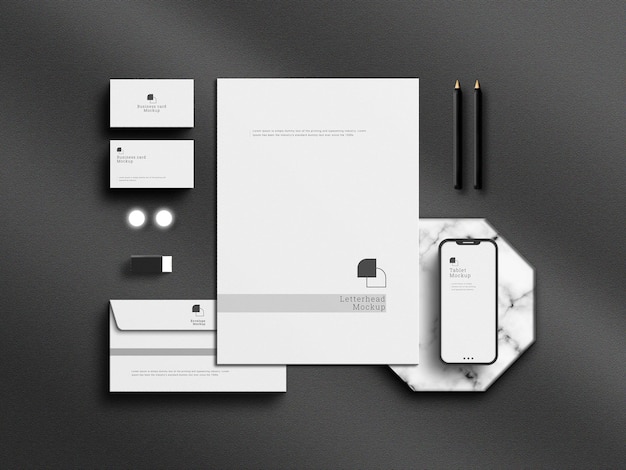 Clean corporate stationery branding mockup isolated
