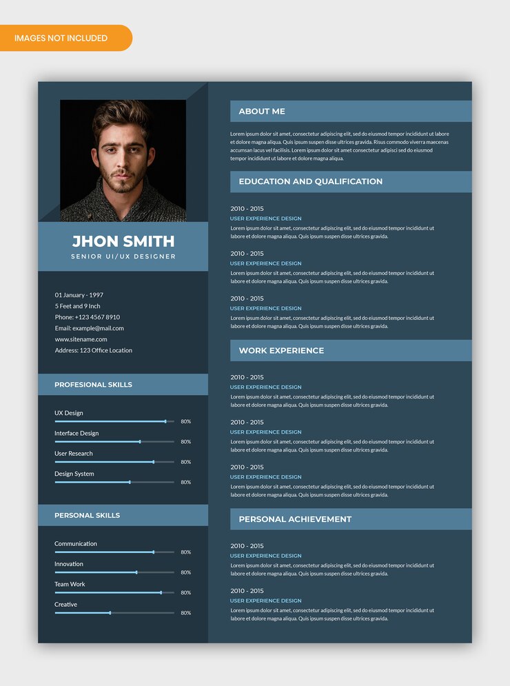 PSD clean dark curriculum vitae template