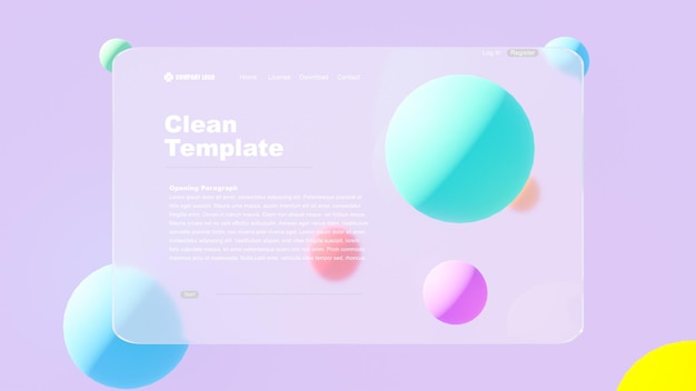 Clean elegant Template Interface presentation mockup with blurred glass morphism
