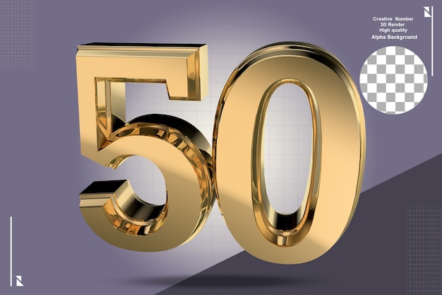 PSD clean gold 3d number 50