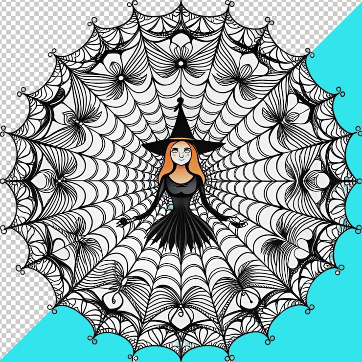 PSD clean intricate detailed halloween woman on transperent background