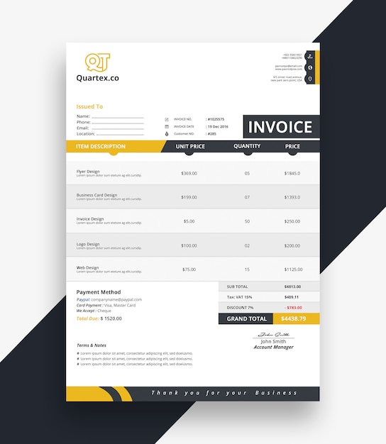 Clean invoice bill template