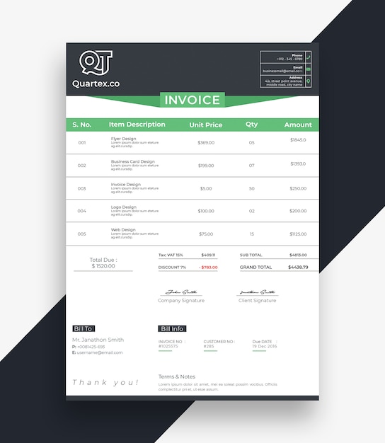 Clean invoice bill template