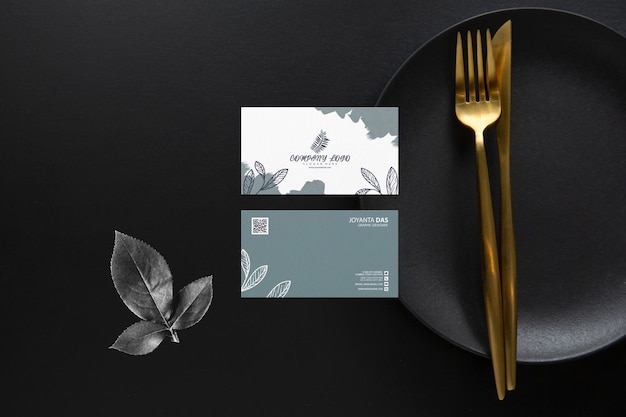 PSD clean minimal business card mockup on black stone plate