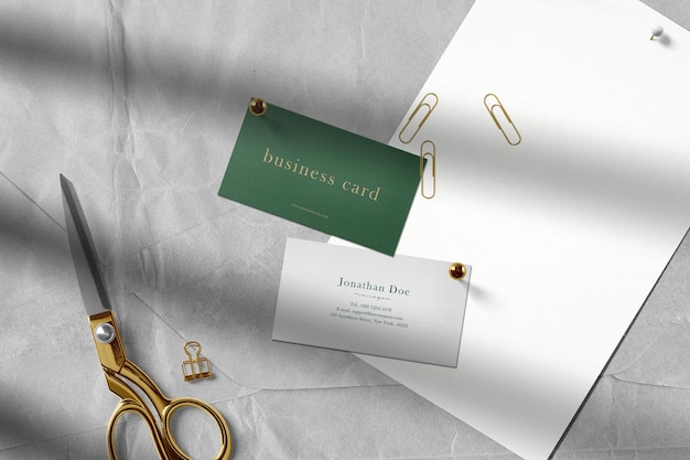 Clean minimal business card mockup on the top paper