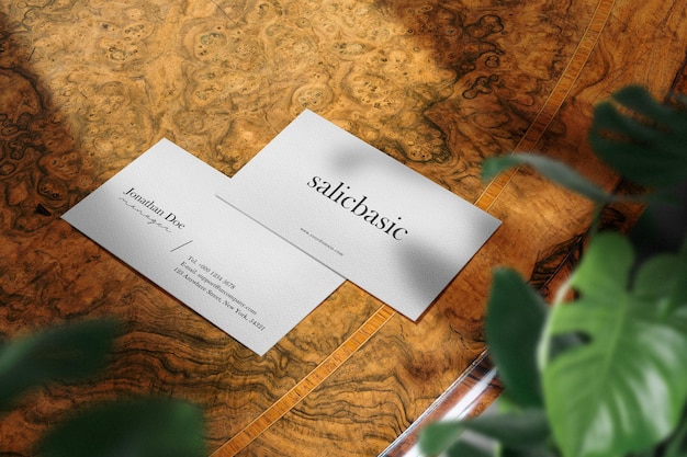 Clean minimal business card mockup on top table