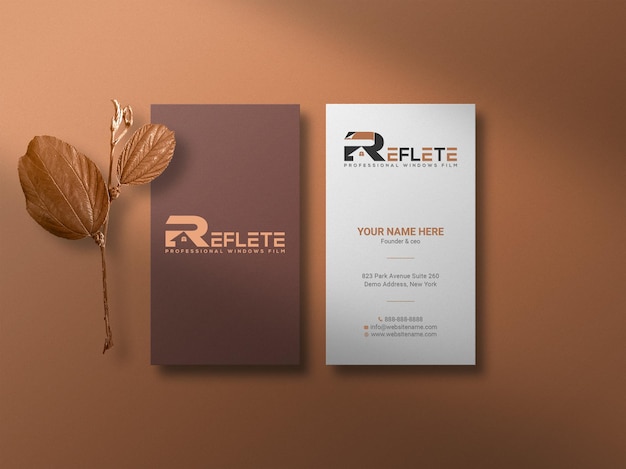 Clean minimal business card mockup with leaves