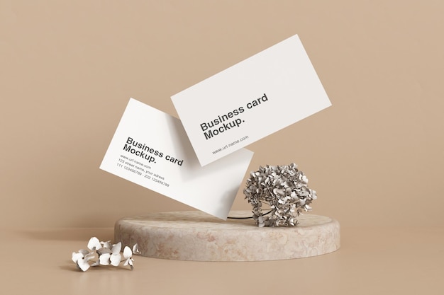 PSD clean minimal business card with flower mockup