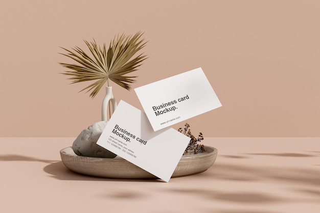 PSD clean minimal business card with leaf mockup