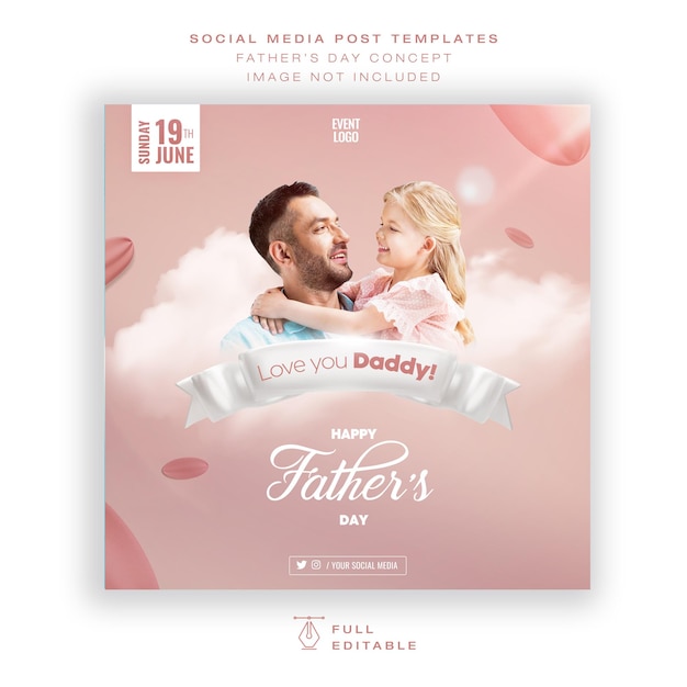 Clean minimal father's day social media post design editable psd template instagram or facebook