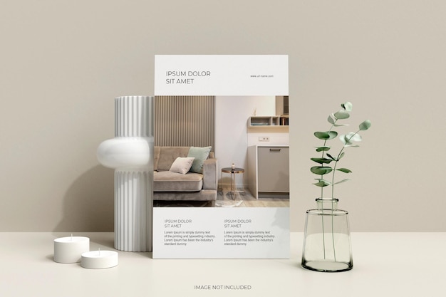 Poster di volantino minimale pulito con mockup di foglie