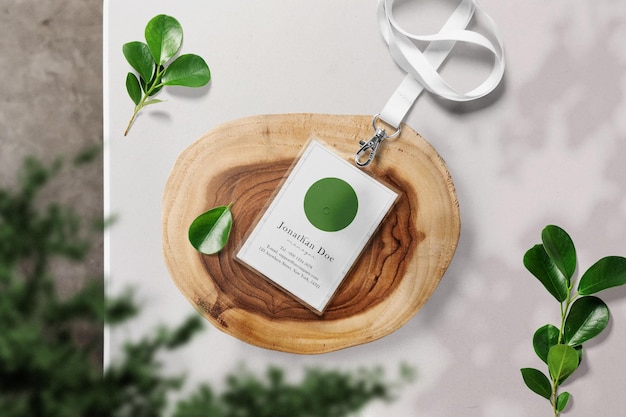 Clean minimal label mockup on top table with plant