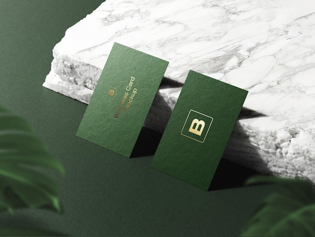 clean minimal marble texture two business cards mockup psd