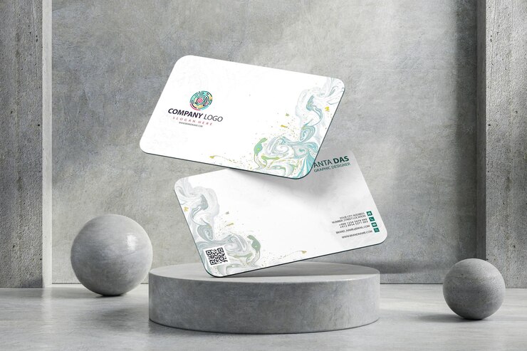 PSD clean minimal square flyer mockup floating on stone texture