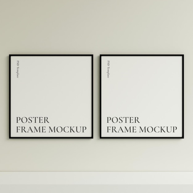 Clean and minimalist front view black photo or poster frame mockup hanging on the wall 3d rendering