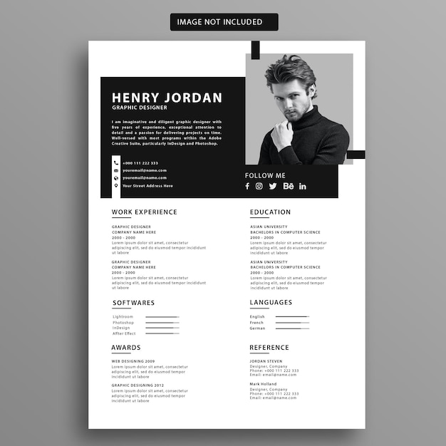 PSD clean minimalist resume cv template psd