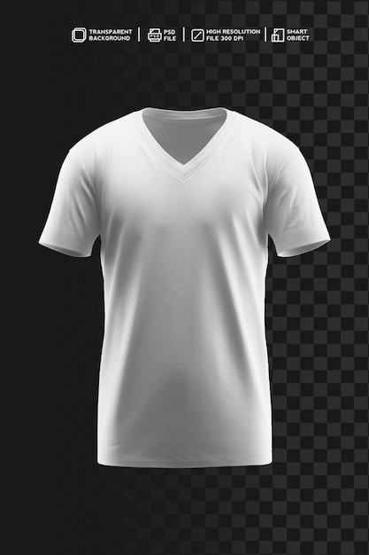 PSD clean and minimalist vneck shirt psd template on transparent background