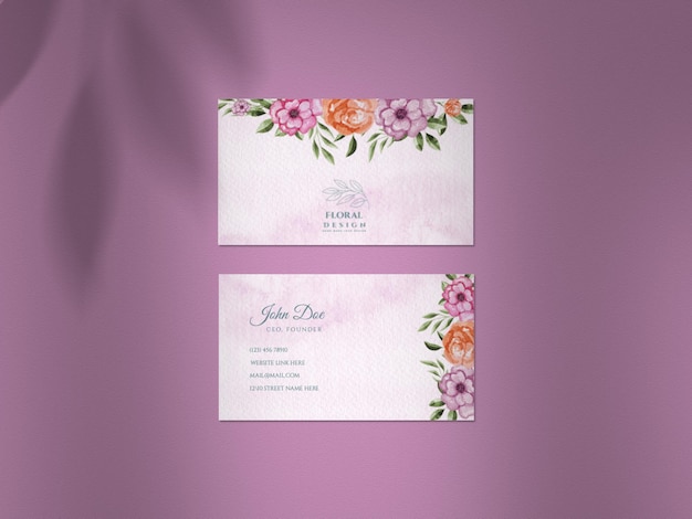 PSD clean mockup with watercolor postponed wedding business card set and shadow overlay