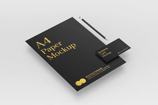 Чистый современный макет формата A4 и визитной карточки в 4K