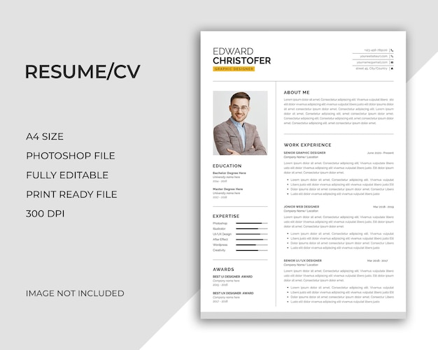 PSD clean and modern resume or cv template