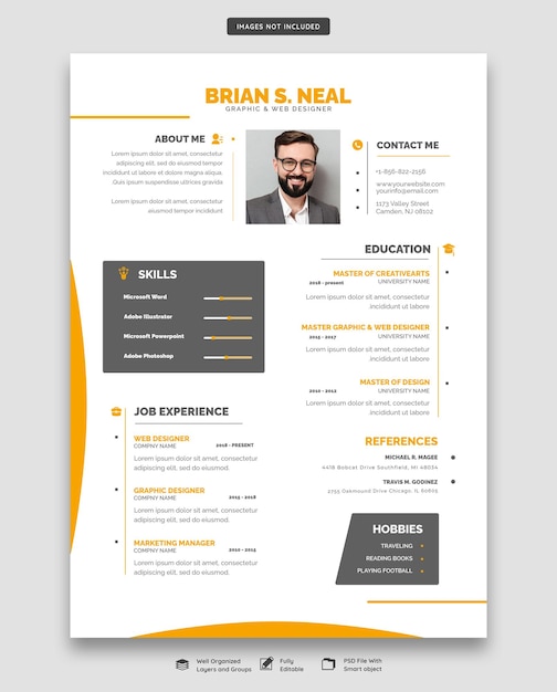 PSD clean and modern resume portfolio or cv template