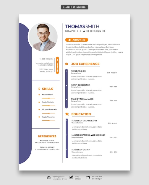 Clean and modern resume portfolio or cv template