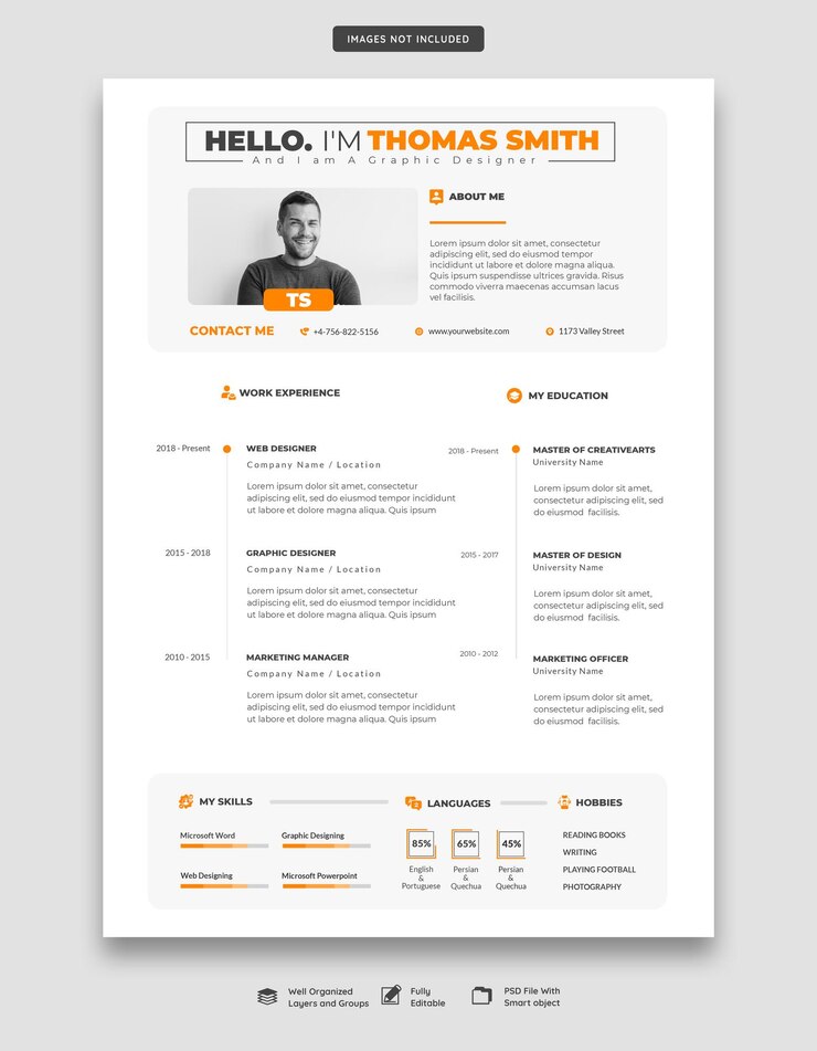 PSD clean and modern resume portfolio or cv template